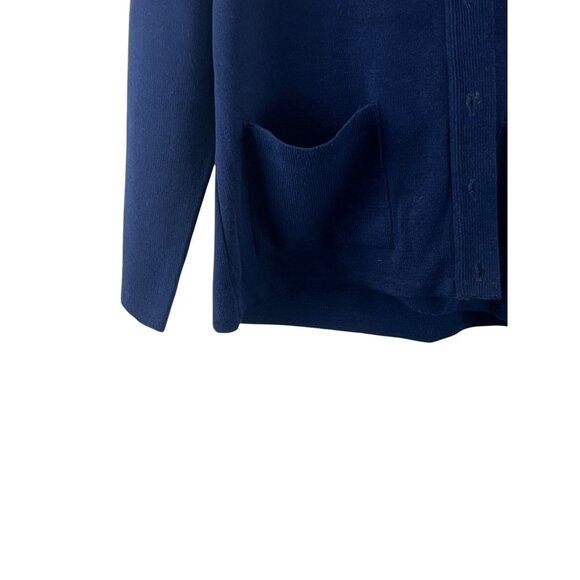Bm Collection Navy Blue Acrylic Cardigan Pockets Button Front Knit Mature Size M - Picture 8 of 11